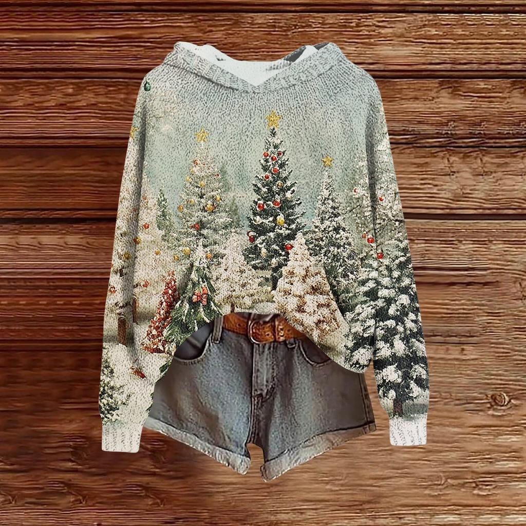 Ladies' Fashionable Printing Casual Hooded Long Sleeved Sweatshirt