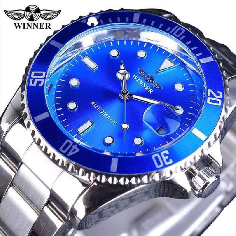 Winner Automatic Mechanical Watch Business Casual Waterproof Luminous Calendar Hollow Stainless Steel Strap Watch Male 8066