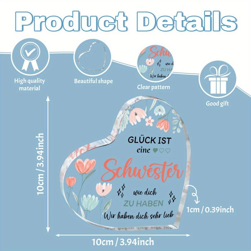 2D Flat Heart Keepsake Acrylic Decorative Plaque,Sister's Gift-Inspirational BirthdaySurprise From A Loving Sister,Home Desk Living Acrylic Decoration