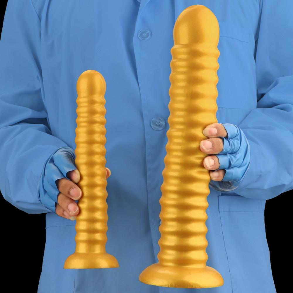 Pénis Realista de Silicone Dourado Rosqueado Dildo Anal Brinquedo Sexual para Homens e Mulheres Fisting