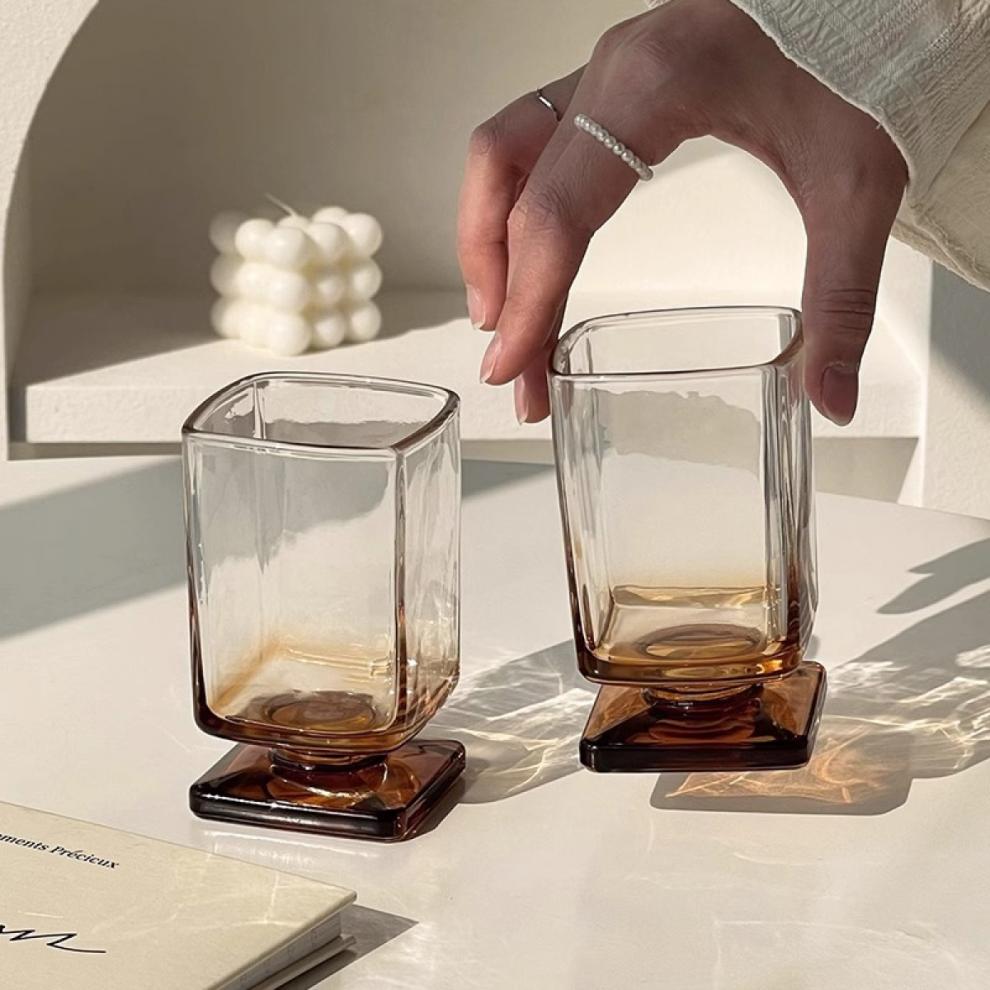 Maillard Glass Cup Home Vintage Mug Coffee Cup Beverage Cocktail Cup, 2pc