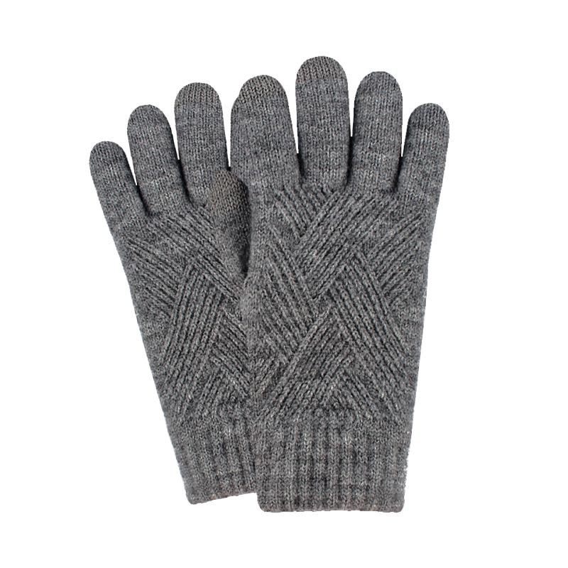 Adult Winter Touch Screen Knitted Gloves for Women Double Layer Plus Velvet Warm Cold proof Five Finger Gloves Riding Anti Slip Gloves for Men
