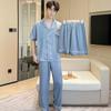 Übergröße Herren Frühling und Herbst Pyjama Set 3-teilig Kurzarm Kurze Hose und Lange Hose Loungewear Jacquard Sommer Dünn Eisseide Hausanzug Set