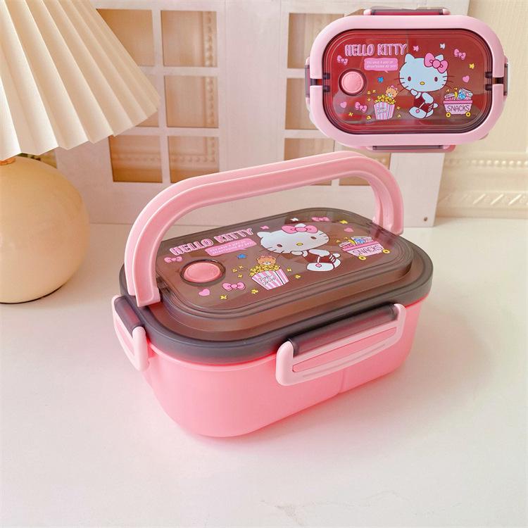 Portable Japanese Double-Layer Bento Lunch Box for Students & Office Workers - Large Capacity, Cartoon Design