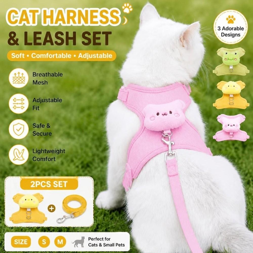 Soft Padding Cat Harness Set Adjustable Vest Harness Escape Proof Harness Outdoor Walking
