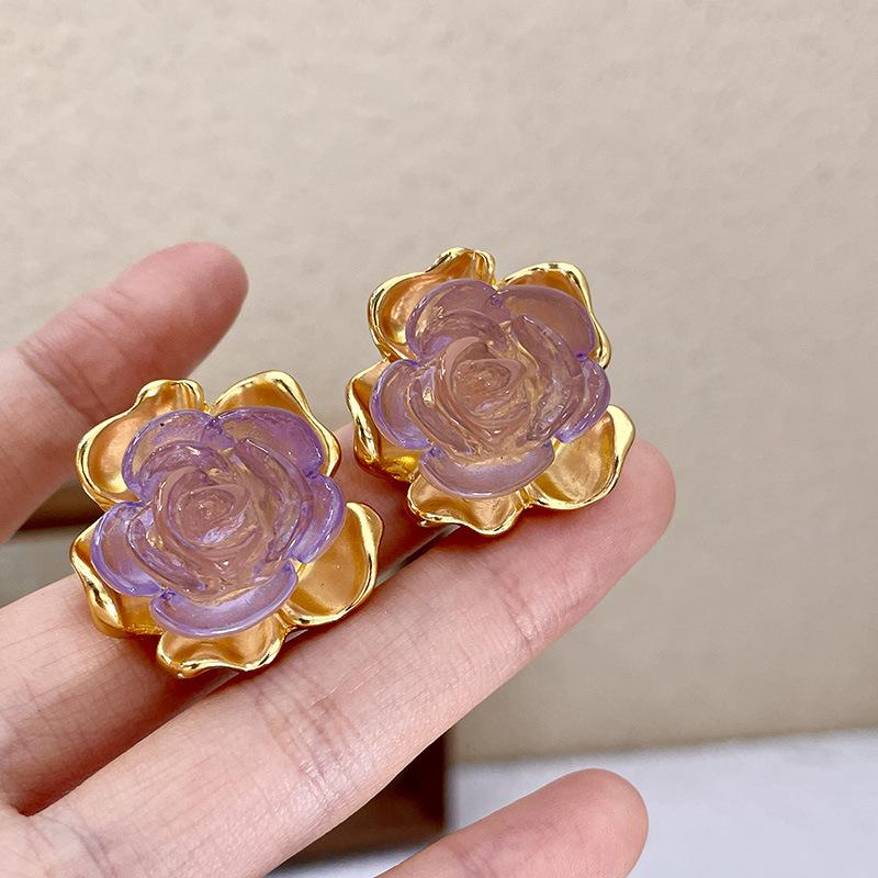 Fashion Classic Pink Color Crystal Enmale Earrings For Women Girls Exquisite Design Pendant Flower Ear Rings Jewelry Accessories