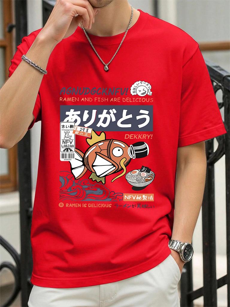 Harajuku Fish Eating Noodles Printing TShirts Womens Summer Cotton Tops ONeck Soft Loose Short Sleeve T Shirts Casual Clothes