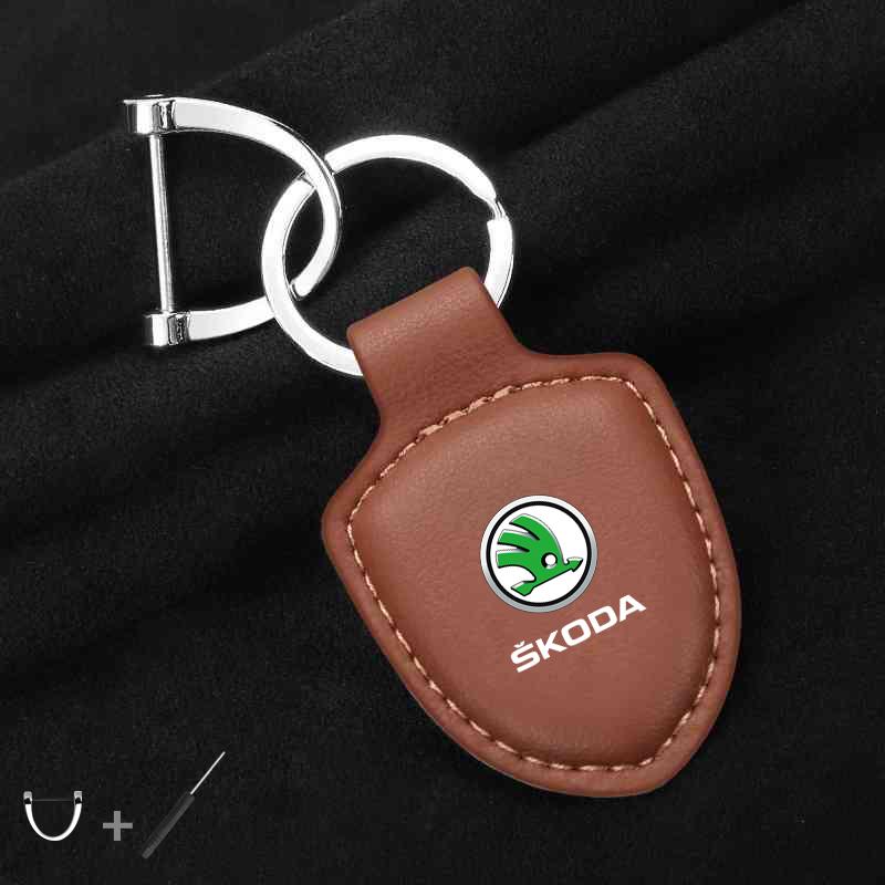 For Skoda Octavia Kodiaq Fabia Vrs Superb Karoq Yeti Rapid Accessories Car Shield Leather Keychain Key Ring Pendant Holder Gift xknz73