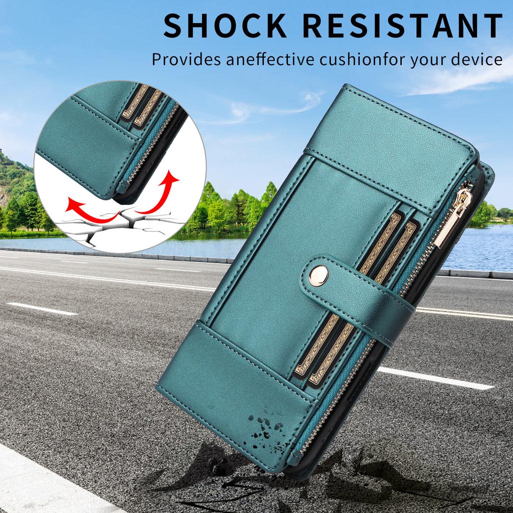 Shoulder Strap Zip Leather Wallet Card Solt Case for iPhone 16 Pro Max 16E 15 Plus 14 13 12 11 Lanyard Flip Purse Holder Cover