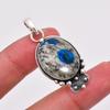 K2 Blue Azurite - Pakistan 925 Sterling Silver Pendant V7680, Gray & Blue Pendant, Oval Pendant, Valentin's Day Gift, Gift For Her, Birthday Gift, Han