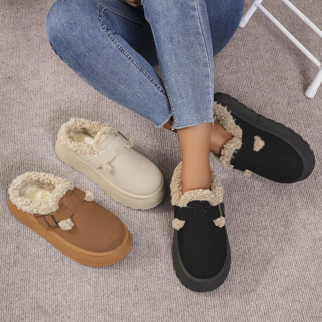 Winter Round Head Thick Sole Anti-slip Sexy Comfortable Casual Cotton Drag Fashionable Suede Warm Flat Slippers for Women