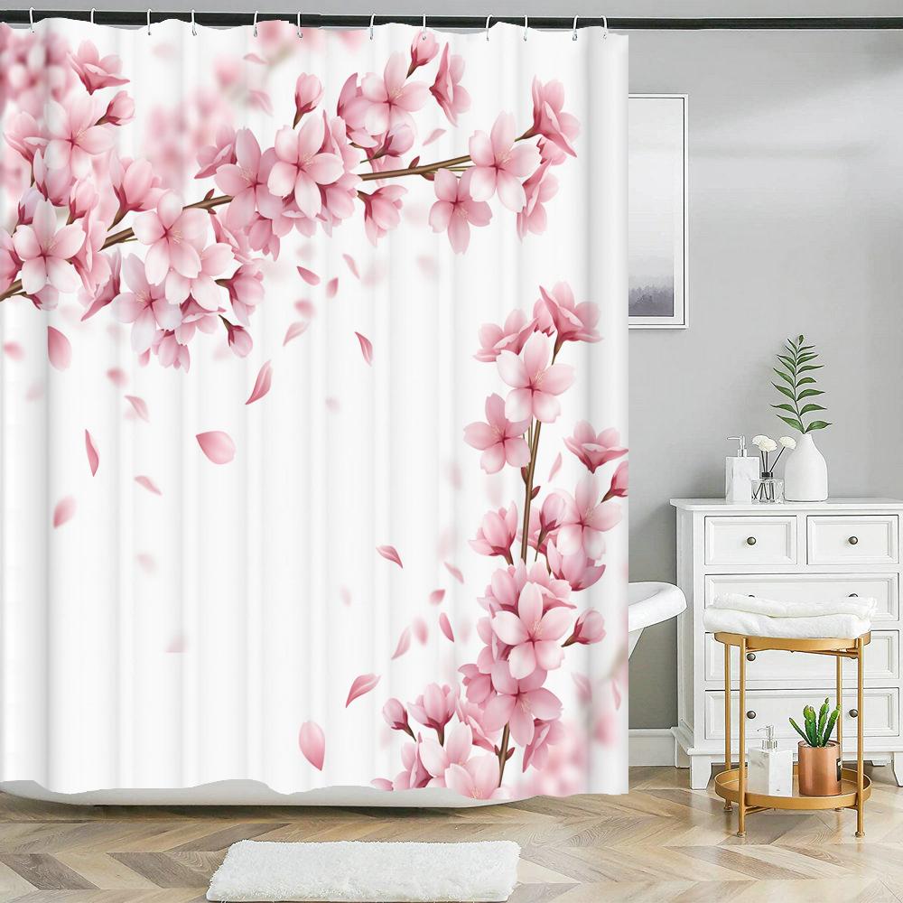 

Nordic Flower Leaves Shower Curtain Waterproof European Retro Floral Bath Curtains Polyester Fabric Curtains For Bathroom Decor W60H190(CM)-1 Pcs