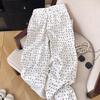 Spring/Summer Korean Style High Waist Floral White Wide-Leg Denim Pants for Women
