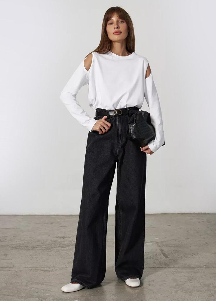 Bluză cu mâneci lungi din bumbac cu decupaje la umeri