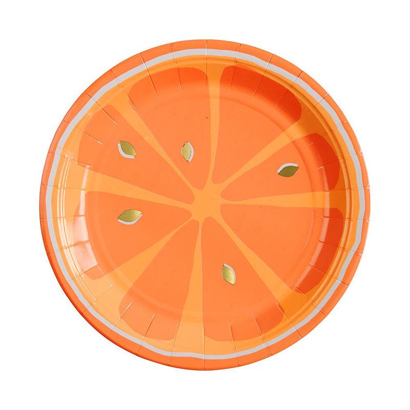 Fruit-Themed Disposable Picnic Set: Lemongrass, Strawberry, Watermelon, Pineapple Plates, Gold Foil Lace Party Plates, Cups & Napkins.