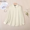 ZANZEA Women Casual Turn Down Collar Long Sleeve Perspective Cover Up Blouse