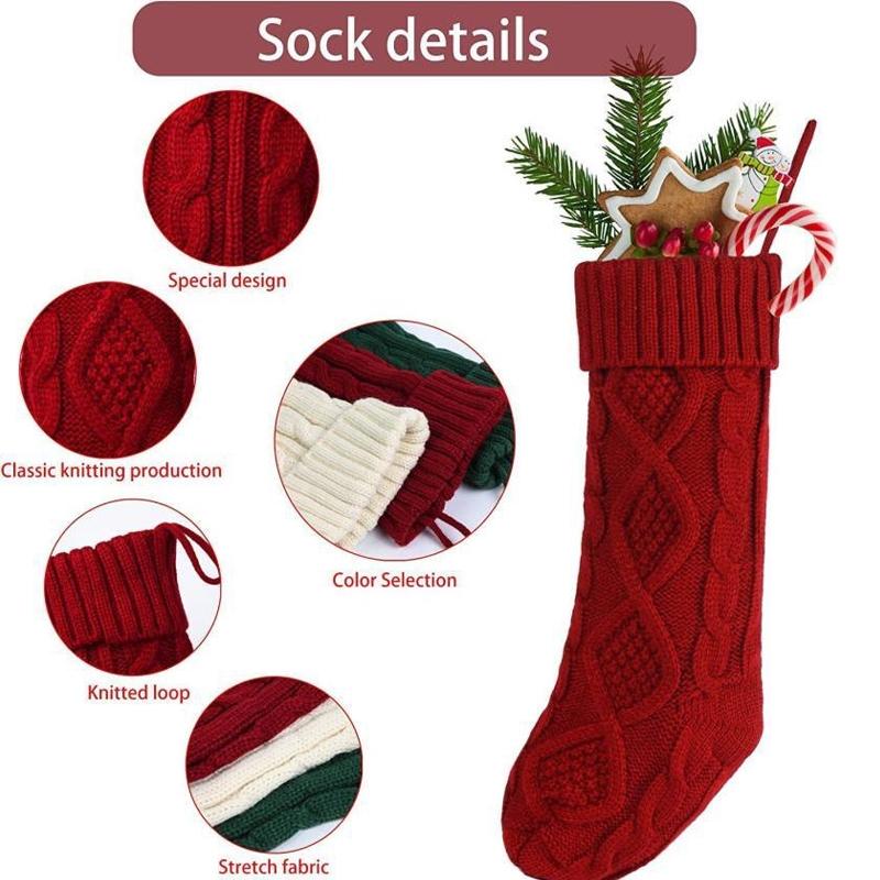 Christmas Big Stocking 45CM Knitted Stocking, Used For Hanging Christmas Trees, Family Party Decoration, Available In Colors