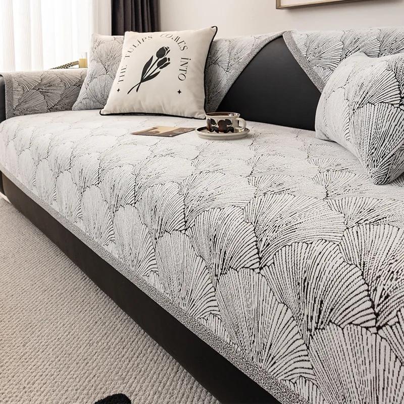 Chenille Sofa Cover Floral Print Modern Sofa Cushion Mat All-season Universal Couch Towel For Living Room Furniture Protector