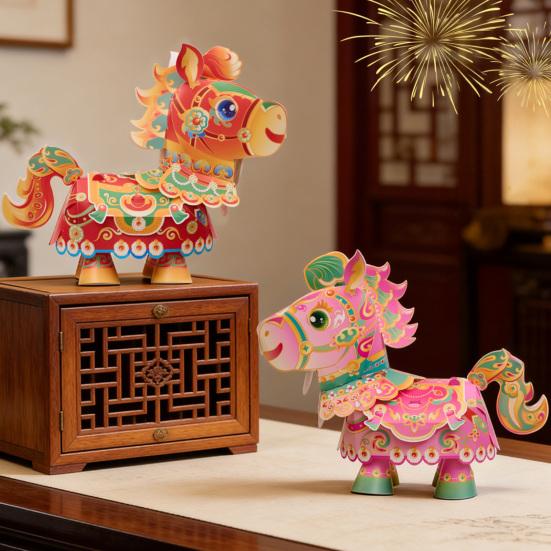 Hästens År Ljusmaterialpaket DIY Ljuskit med Roterande Huvud Rörliga Delar Och Inbyggda Ljuseffekter Traditionell Zodiac-Dekoration