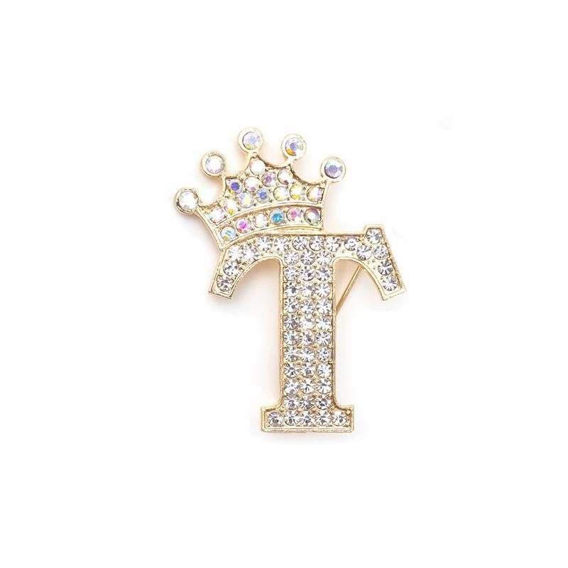 1 Pièce Broches pour Femmes & Hommes Broche Initiale Épingle de Col Strass Cristal Mode A-Z Ton Doré Épingle Corsage
