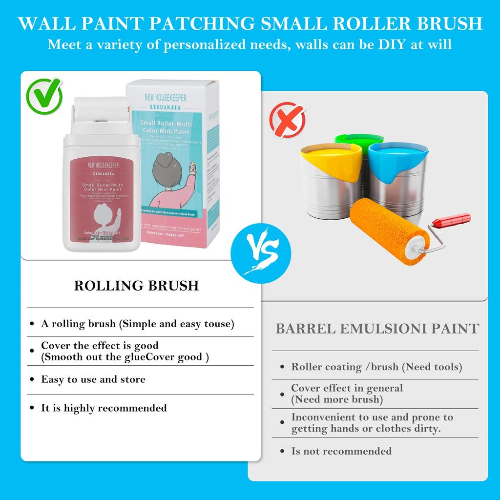 2Pcs Wall Patching Brush with 100g Latex Paint Quick Dry Small Wall Repair Paste Roller Portable Handheld Wall Paint Brush Tool