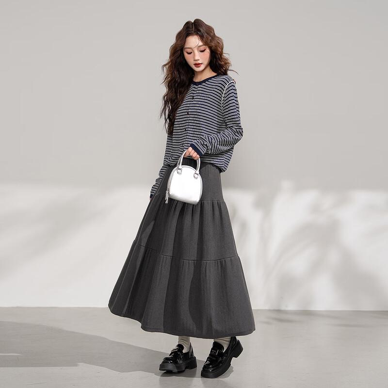 TonLion Women s Tiered A-Line Long Skirt L