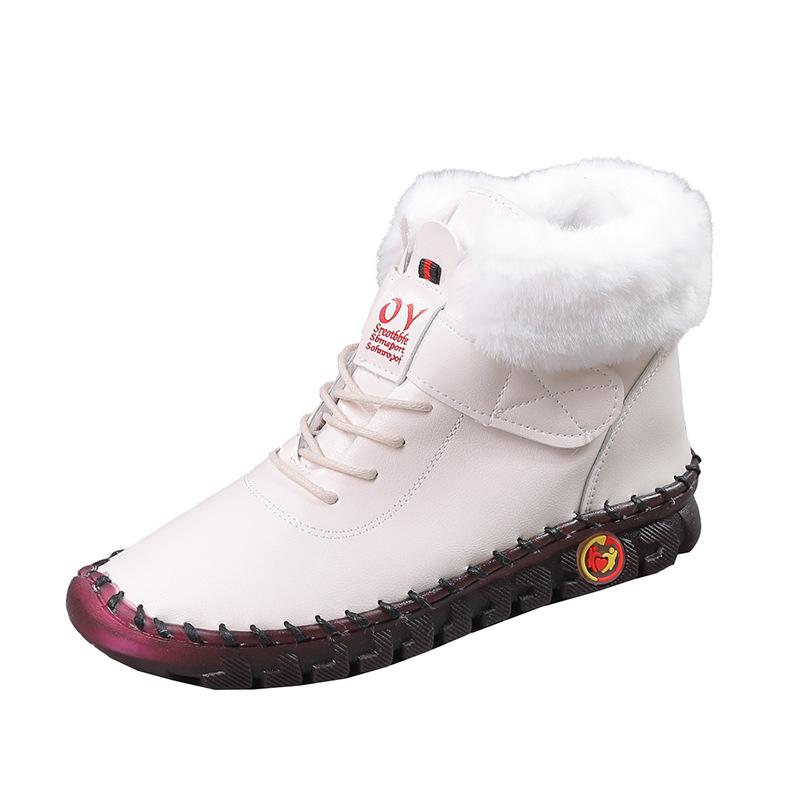 

Женские зимние ботинки, модные ботильоны ручной работы для женщин, теплые короткие кожаные ботинки, женская водонепроницаемая хлопковая обувь Botas Mujer 42