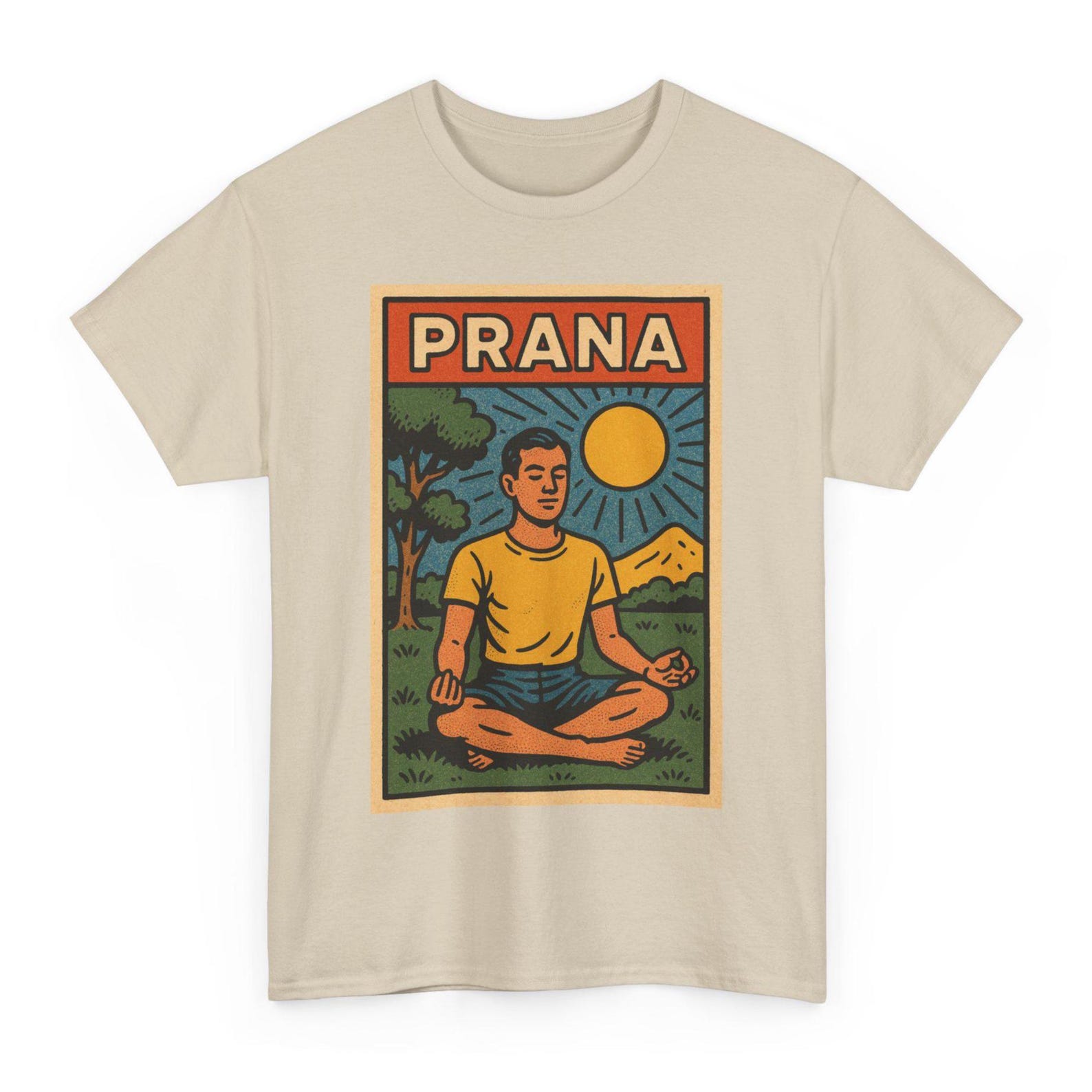 Prana T-Shirt: Unisex Yoga Retro Comic Style Meditation Tee L