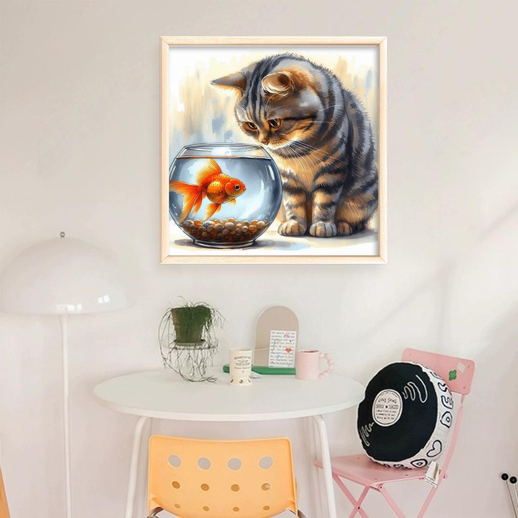 Cat Full 11CT DIY Stamped Needlework Embroidery Kit 40x40cm Printed Cross-Stitch Kits for Beginners Adults Home Decor