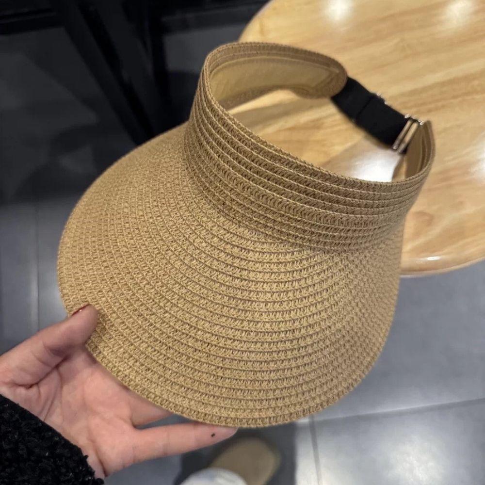 Simple Solid Color Straw Sun Cap Wide Brim Sunscreen Empty Top Hat Foldable Breathable Wide Brim Sun Hat UV Protection Beach Cap