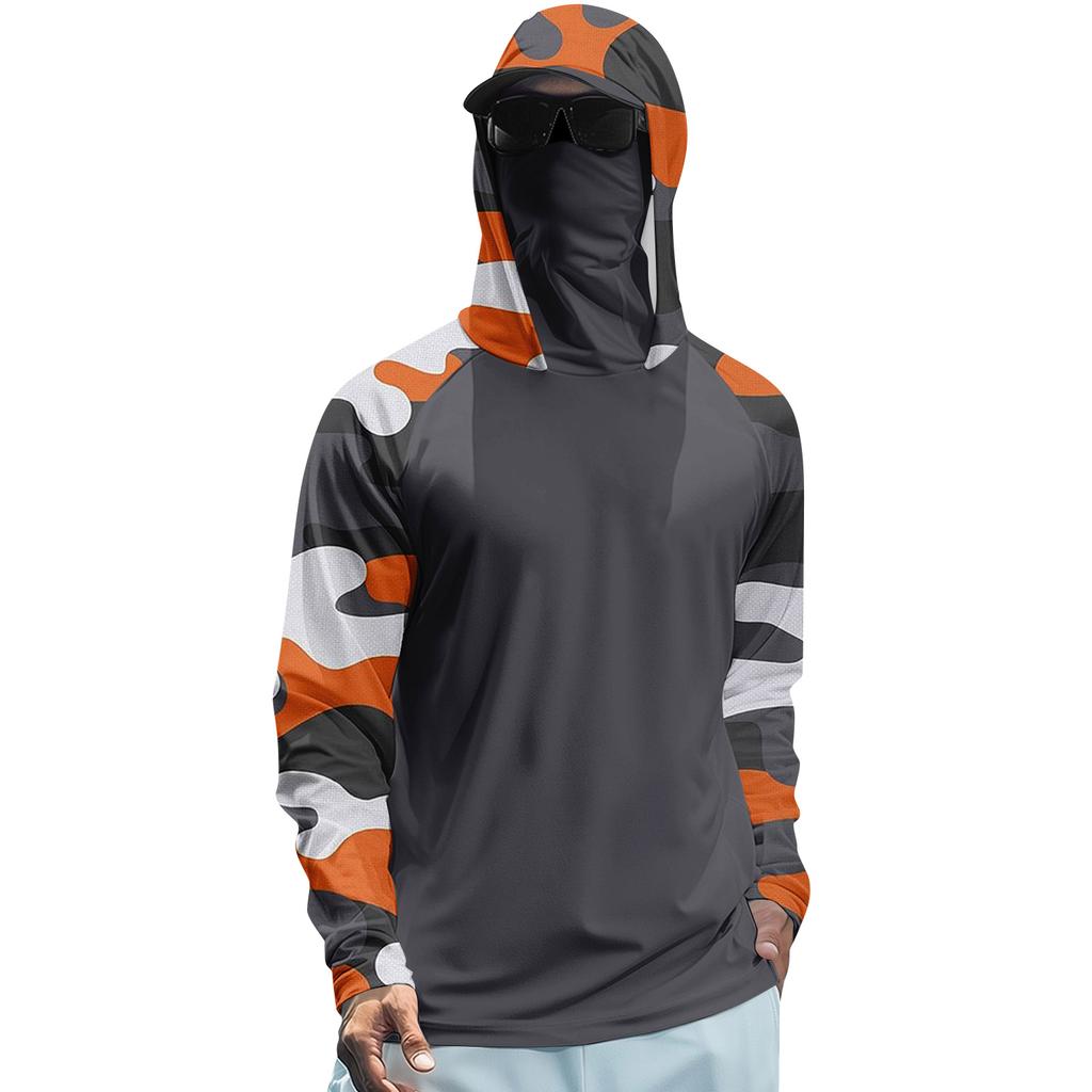 Long Sleeve Fishing Shirts for Men Sun Hoodie Hooded Sun Shirts Fishing Hoodie Camo Hoodie for Outdoor Activities