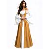 Damen Mittelalter Renaissance Kleid Schulterfrei Glockenärmel Schnürkorsett Vintage Halloween Cosplay Langes Maxikleid