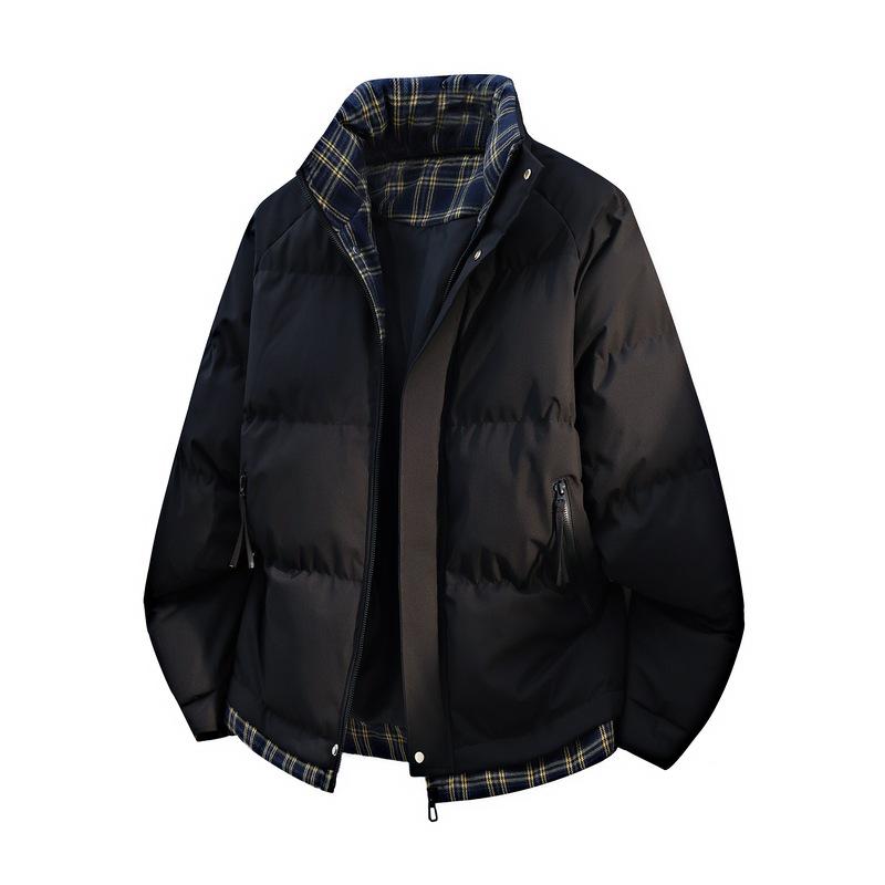 Stylish Patchwork Color Block Winter Cotton Jacket - Warm, Loose, Comfortable Stand Collar Coat.