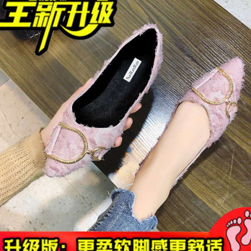 2025 Spring New Korean Version of Fashion Rhinestone Versatile Pointed Single Shoes Women's Flat Bottom Shallow Mouth Laden Shoes Women's Shoes Tide