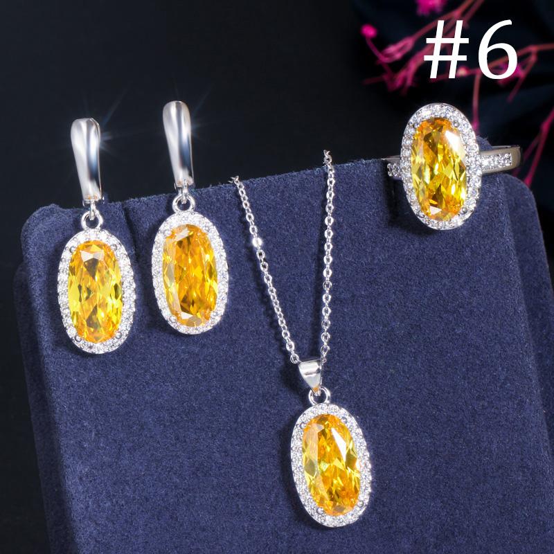 WWJ Super Sparkling Oval Shape Cubic Zirconia Engagement Ring Necklack Earrings Set