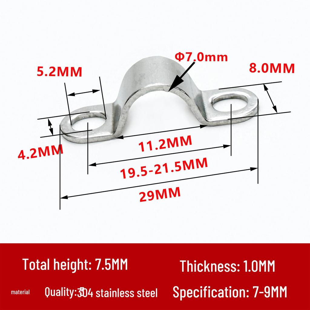 304 Stainless Steel U-Shaped Saddle Clamp, Thickened, 34-91mm Cable Clip Crimp.