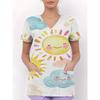 Womens V-Neck Short Sleeve Nursing Scrub Top With 3D Cartoon Print Comfortable Workwear Casual Medical Uniform