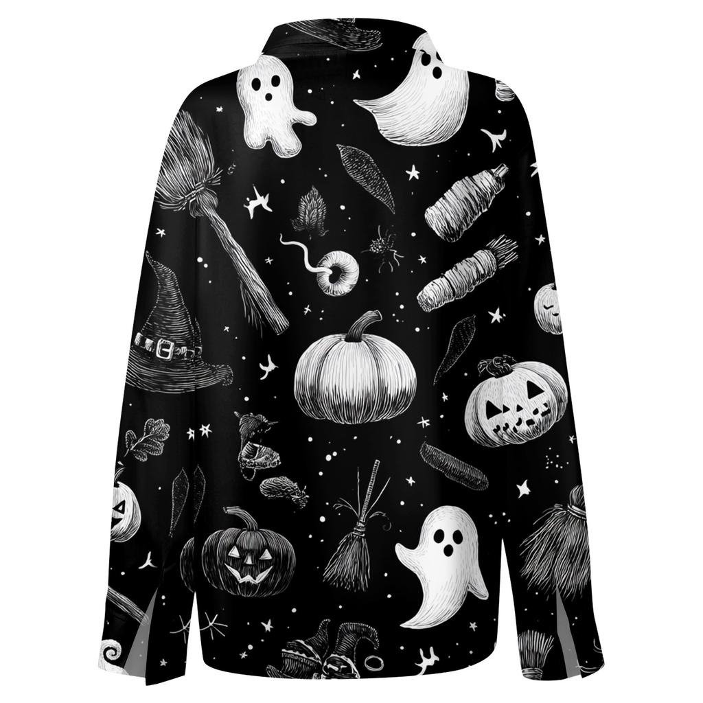 Damen Halloween Bedrucktes Lässiges Halbgeöffneter Kragen Langarmhemd