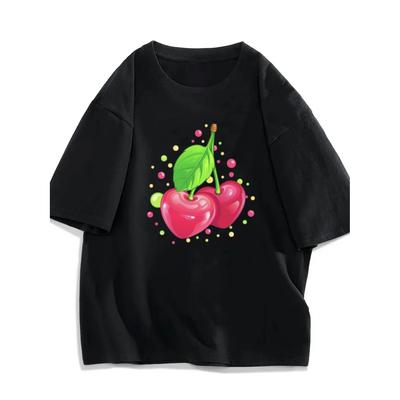 Liebesherz Kirschen-Print T-Shirt lässiger und vielseitiger Stil erfüllt die Bedürfnisse für den täglichen Gebrauch und Ausflüge im Sommer