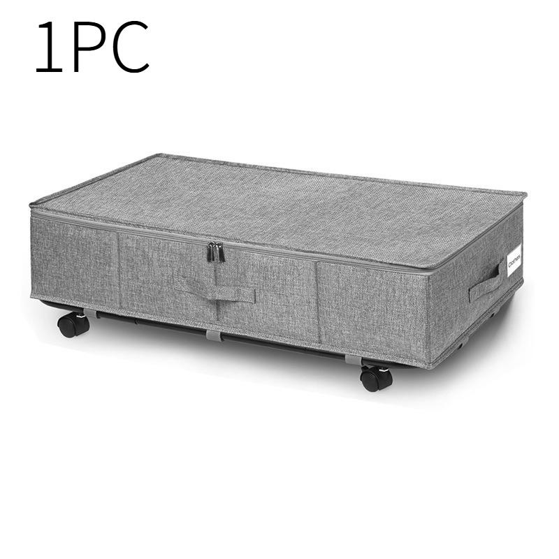Foldable Under Bed Storage Box with Wheels, Rolling Organizer for Clothes and Blankets серый