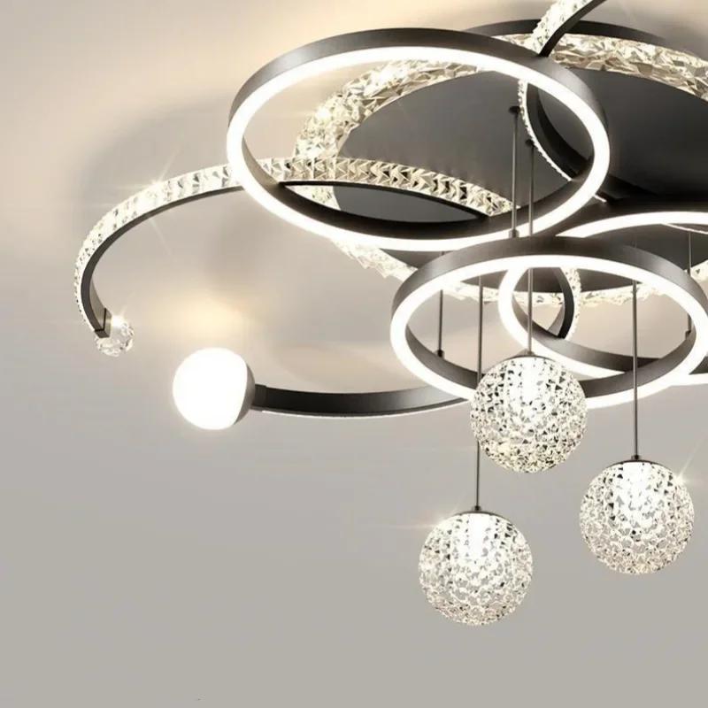 Nordic Luxury Crystal LED Ceiling Light Modern Simple Living Room Home Atmosphere Bedroom Lighting 6-ring Pendant Light
