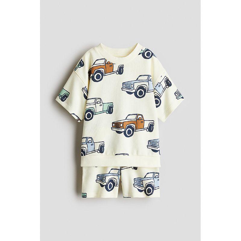

HM Children s Clothing Boys Suit 2-Piece Autumn Cute Print Sweatshirt Plaid Shorts 1234146 Light yellow/pickup truck 120/60((5-6Y))