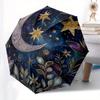 Starry Night Moon and Stars Decorative PlateUmbrella with Cute Design, Portable 3-Fold Compact Umbrella for Men & Women, Valentine's Day Mother's Day