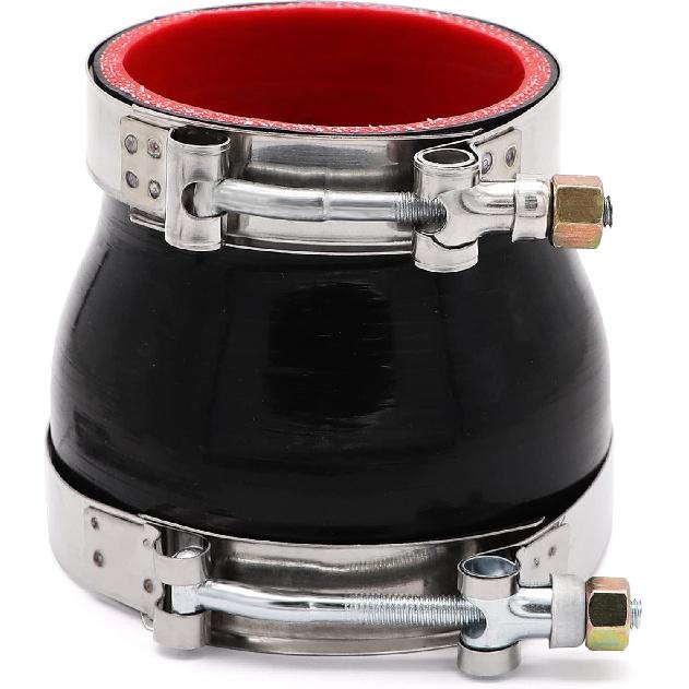 3 To 4 Inches Straight Black Silicone Reducer Coupler With 2 T-Bolt Clamps 4 Layers Of Polyester Reinforcement Suitable High Level Turbo Pipe