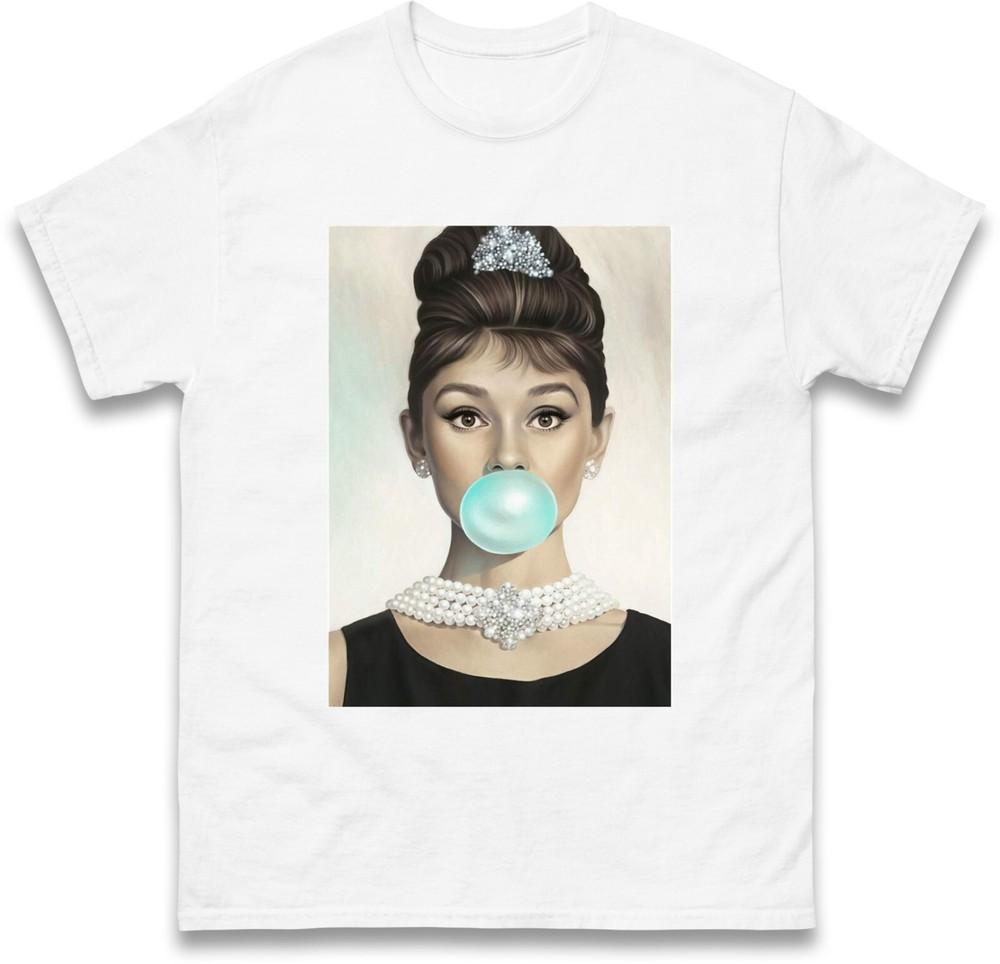 Audrey Hepburn Tshirt Bubblegum Breakfast At Tiffanys White Classic Movie Gift