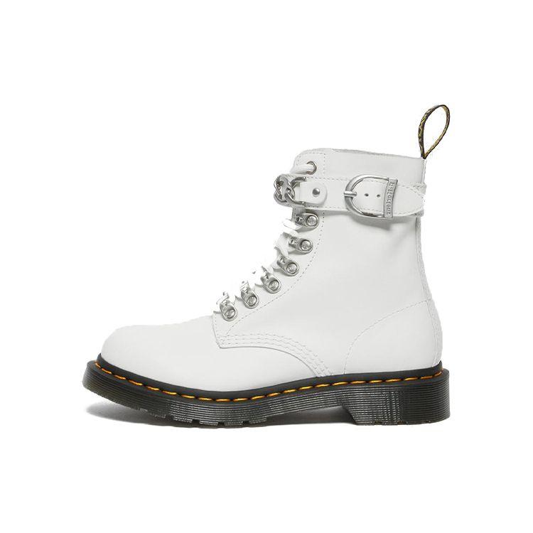 Dr. Martens 1460 Leather Metal Buckle Elastic Short Boots Women Boots White 27266100
