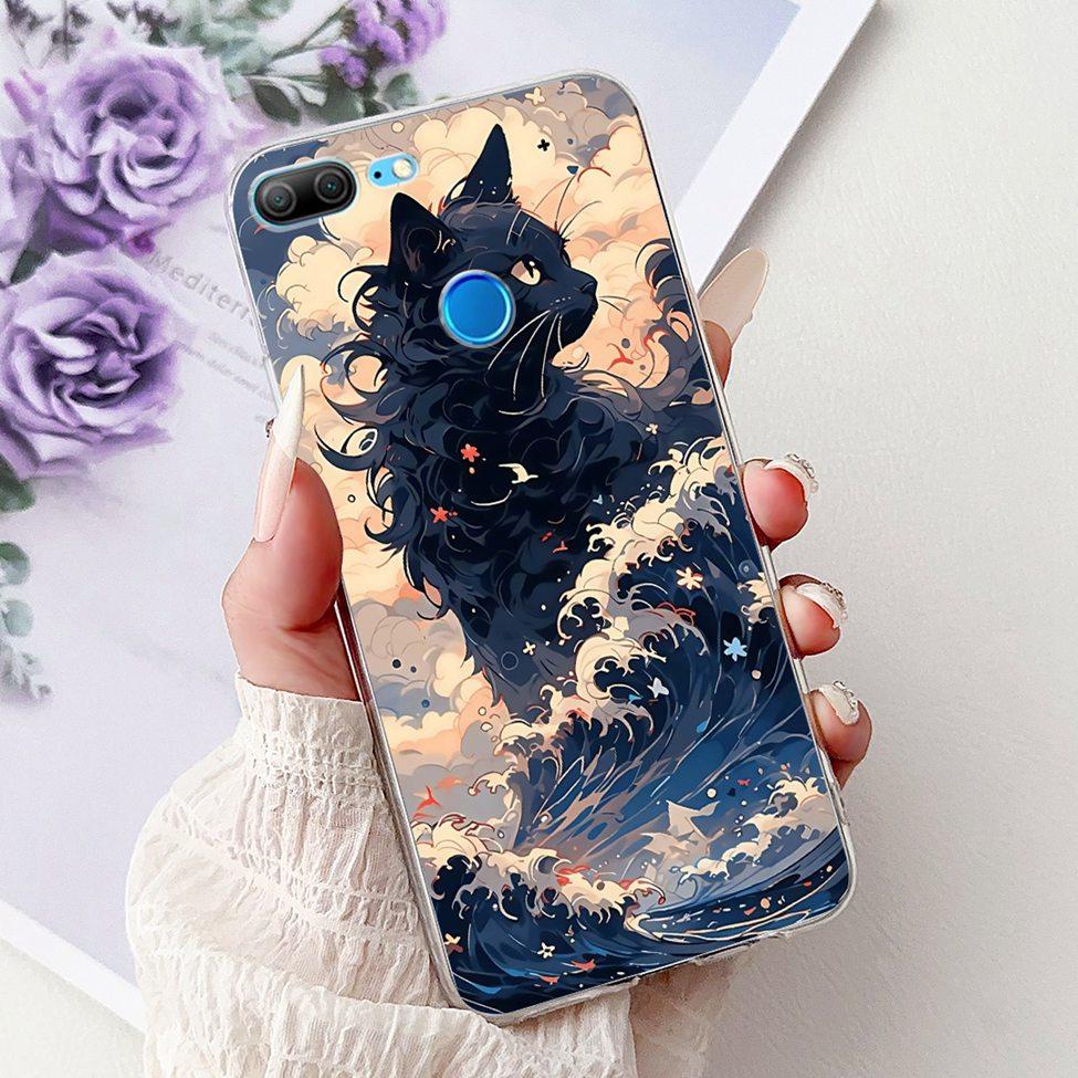 Clear For Honor 9 Lite Case Cute Cat Fashion Flowers Funny Painted Back Cover For Honor 9Lite Phone Case LLD-L21 LLD-L31 LLD-L11