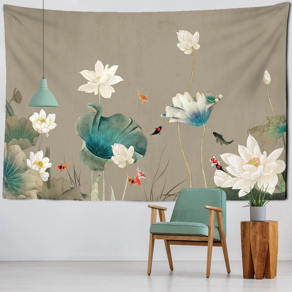 Creative Printing Tapestry Art Decor Colourful Flowers Leaves Wall Hanging Floral Tapestries For Dorm Living Room Bedroom Decor