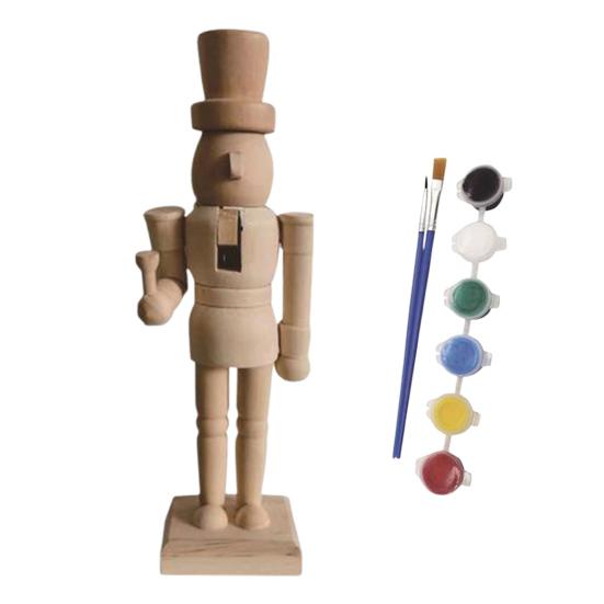 Unfinished Nutcracker Soldier Figure Unpainted Nutcracker Soldier Wooden DIY Nutcracker Figurine for Christmas Decoration Craft