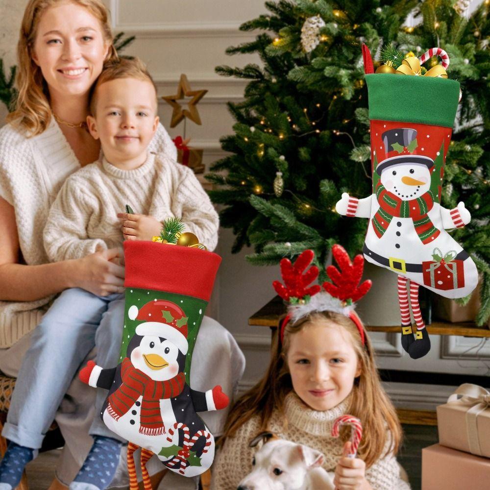 Snowman Christmas Gift Bags Santa Claus Xmas Candy Bag Gift Christmas Socks Pendant  Children